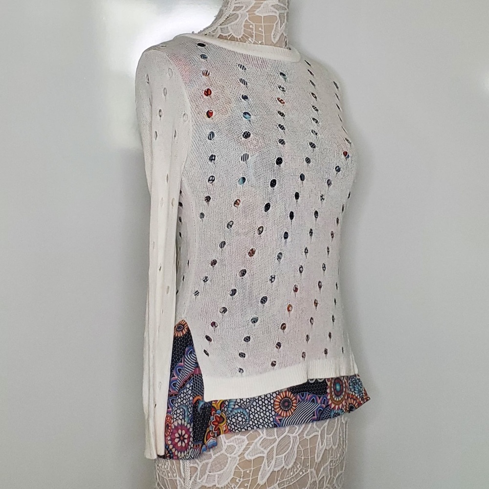 5/$25 Desigual Carol Holey Layered Sweater Bright - Picture 6 of 11